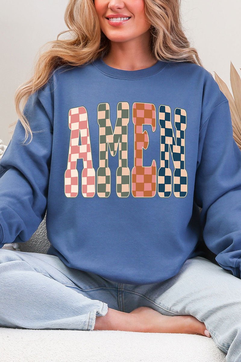 Checkered Amen Heavy Blend Crew Sweatshirt - Wholesale Accessory Market