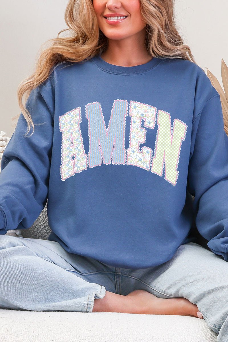 Garden Gingham Amen Heavy Blend Crew Sweatshirt - Wholesale Accessory Market