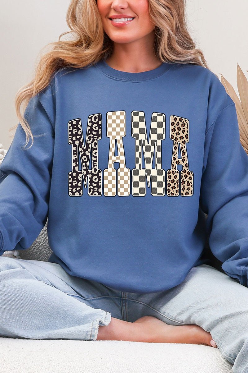 Leopard Checkered Mama Heavy Blend Crew Sweatshirt - Wholesale Accessory Market