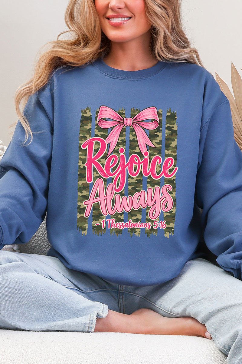 Rejoice Always Girly Camo Heavy Blend Crew Sweatshirt - Wholesale Accessory Market