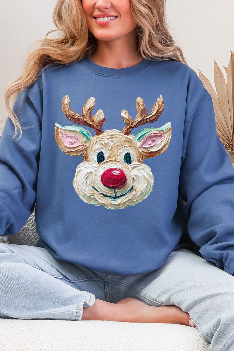 The Colorful Painted Reindeer Heavy Blend Crew Sweatshirt - Wholesale Accessory Market