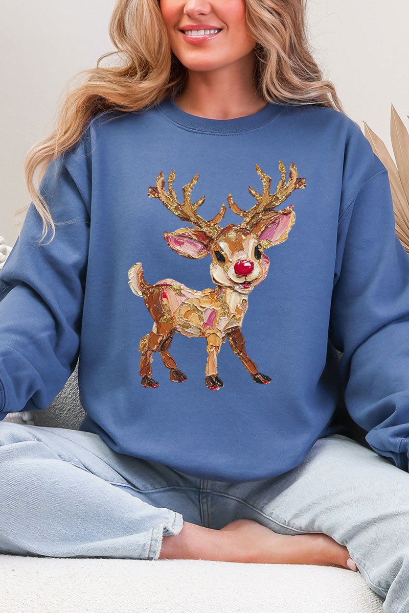 The Painted Red Nose Reindeer Heavy Blend Crew Sweatshirt - Wholesale Accessory Market