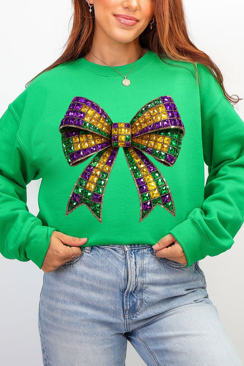 Faux Rhinestone Mardi Gras Bow Heavy Blend Crew Sweatshirt - Wholesale Accessory Market