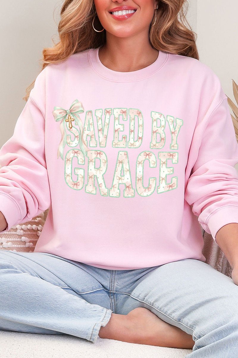 Coquette Cross Saved By Grace Heavy Blend Crew Sweatshirt - Wholesale Accessory Market