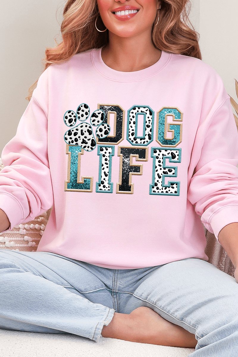 Dog Life Faux Glitter Heavy Blend Crew Sweatshirt - Wholesale Accessory Market