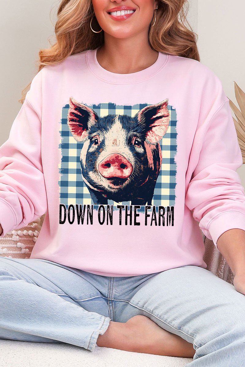 Down By The Farm Pig Heavy Blend Crew Sweatshirt - Wholesale Accessory Market