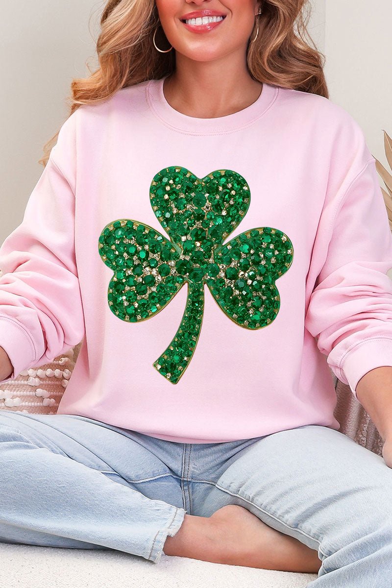 Faux Rhinestone Clover Heavy Blend Crew Sweatshirt - Wholesale Accessory Market