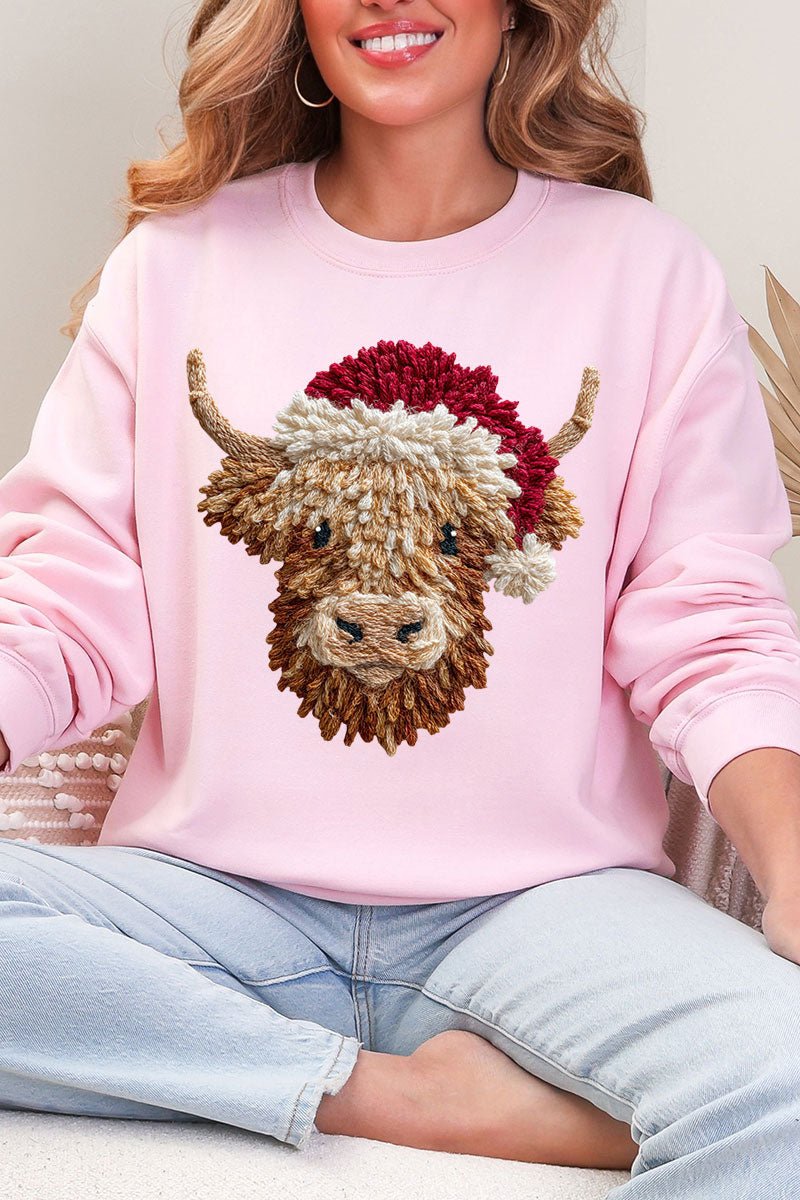 Faux Yarn Highland Cow Heavy Blend Crew Sweatshirt - Wholesale Accessory Market
