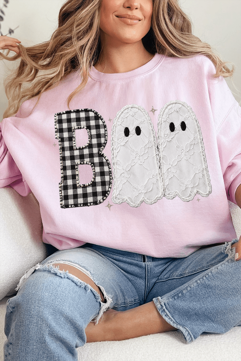 Gingham & Lace Boo Heavy Blend Crew Sweatshirt - Wholesale Accessory Market