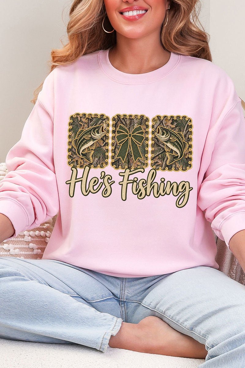 He's Fishing Heavy Blend Crew Sweatshirt - Wholesale Accessory Market