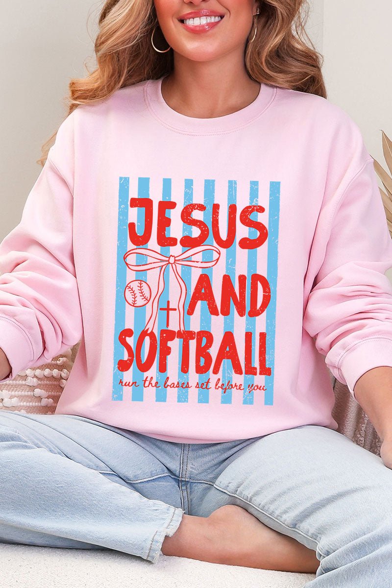 Jesus And Softball Heavy Blend Crew Sweatshirt - Wholesale Accessory Market