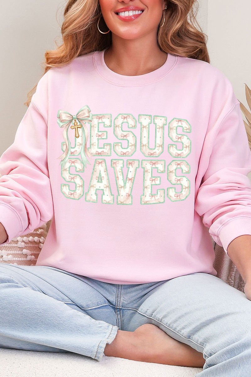 Jesus Saves Coquette Cross Heavy Blend Crew Sweatshirt - Wholesale Accessory Market