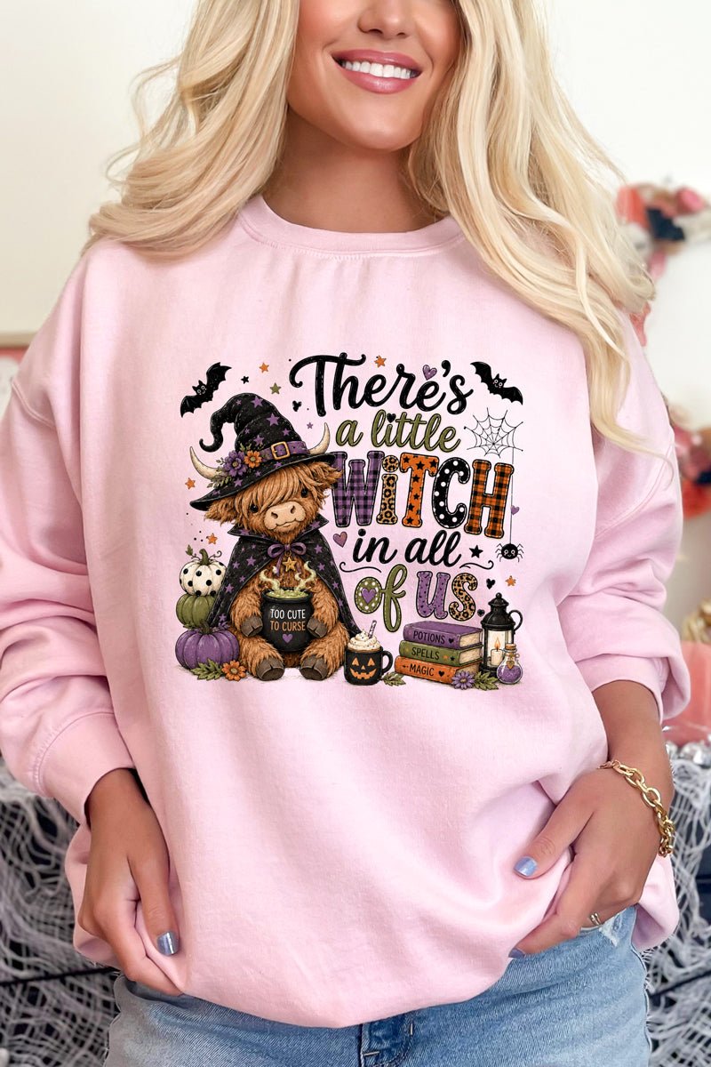 Little Witch Highland Cow Heavy Blend Crew Sweatshirt - Wholesale Accessory Market