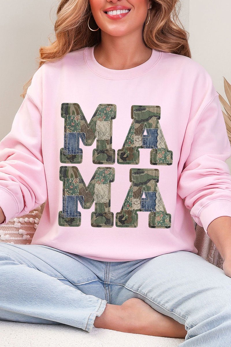Patchwork Camo Mama Heavy Blend Crew Sweatshirt - Wholesale Accessory Market