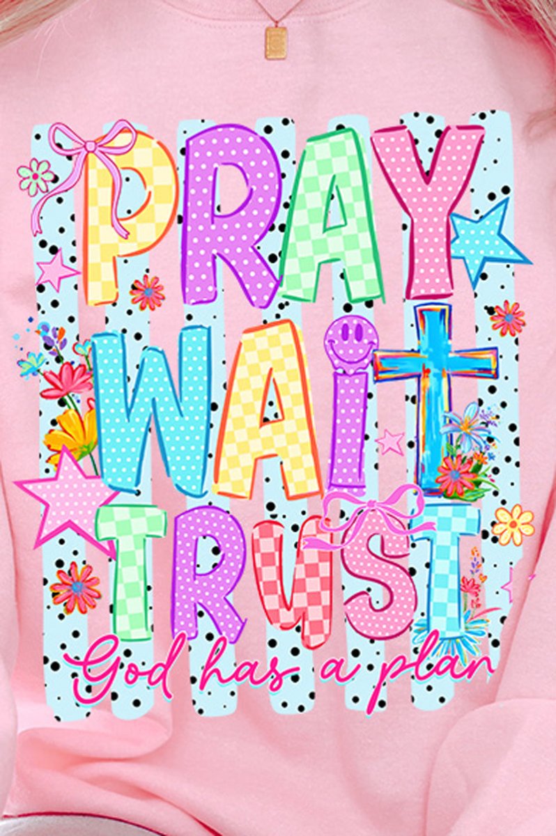 Pray Wait Trust Bright Doodle Heavy Blend Crew Sweatshirt - Wholesale Accessory Market
