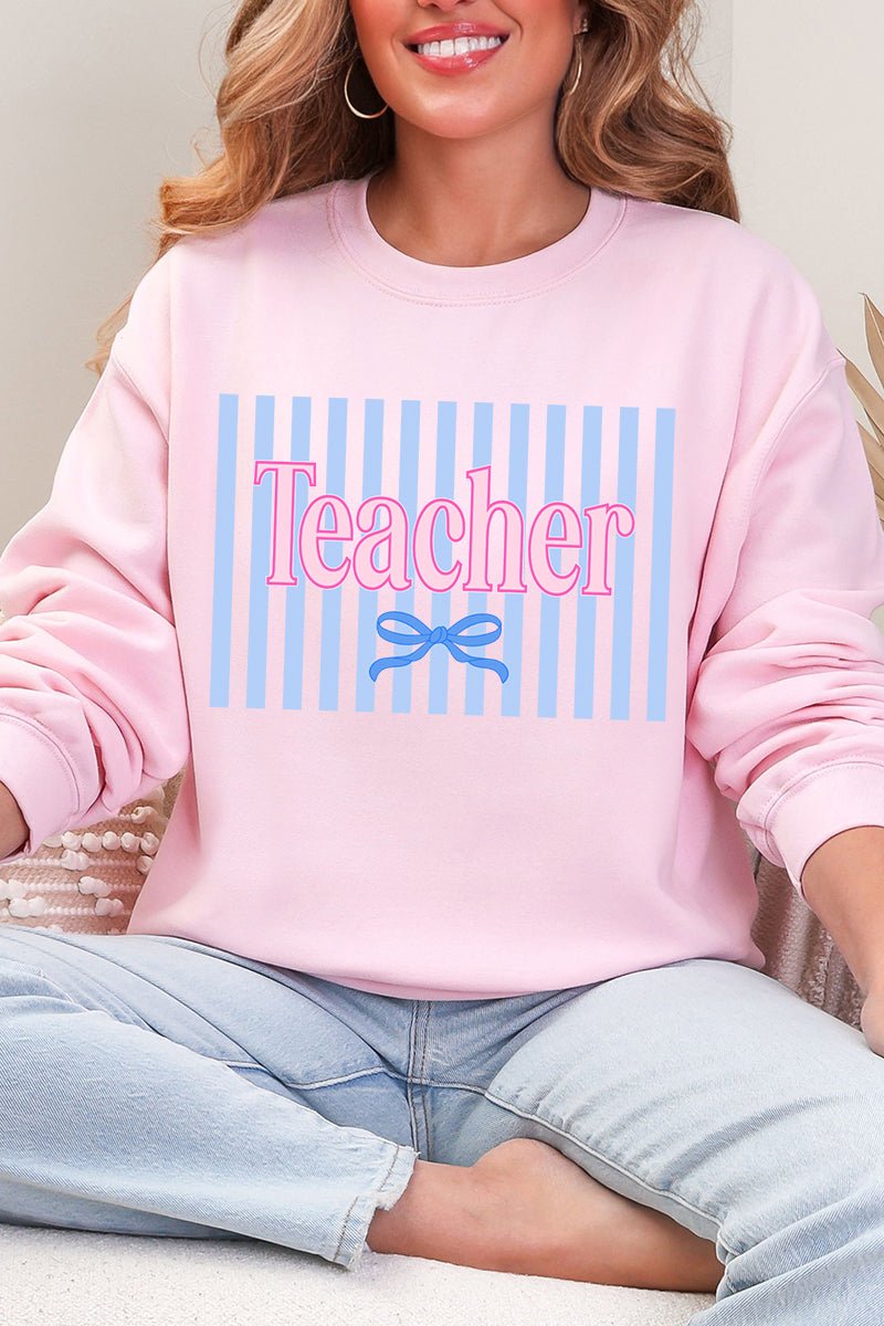 Teacher Striped Heavy Blend Crew Sweatshirt - Wholesale Accessory Market