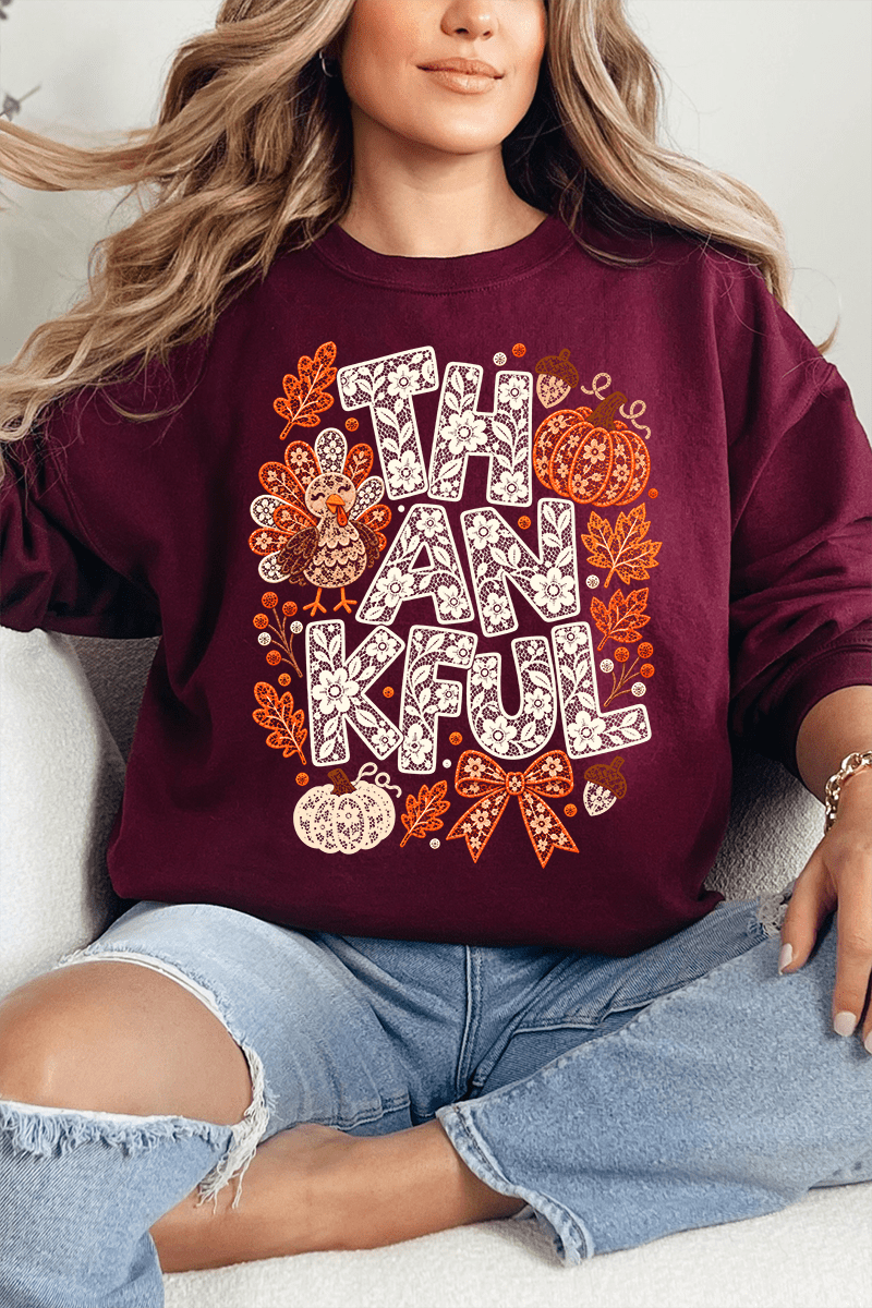 Thankful Lacework Heavy Blend Crew Sweatshirt - Wholesale Accessory Market