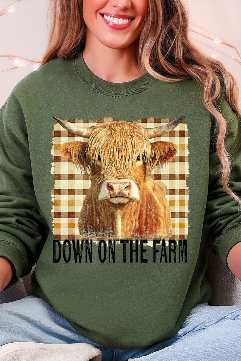 Down On The Farm Highland Cow Heavy Blend Crew Sweatshirt - Wholesale Accessory Market