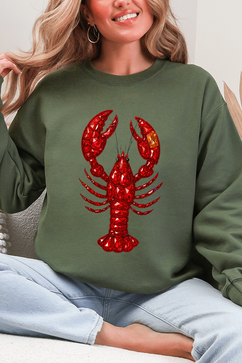 Faux Rhinestone Crawfish Heavy Blend Crew Sweatshirt - Wholesale Accessory Market