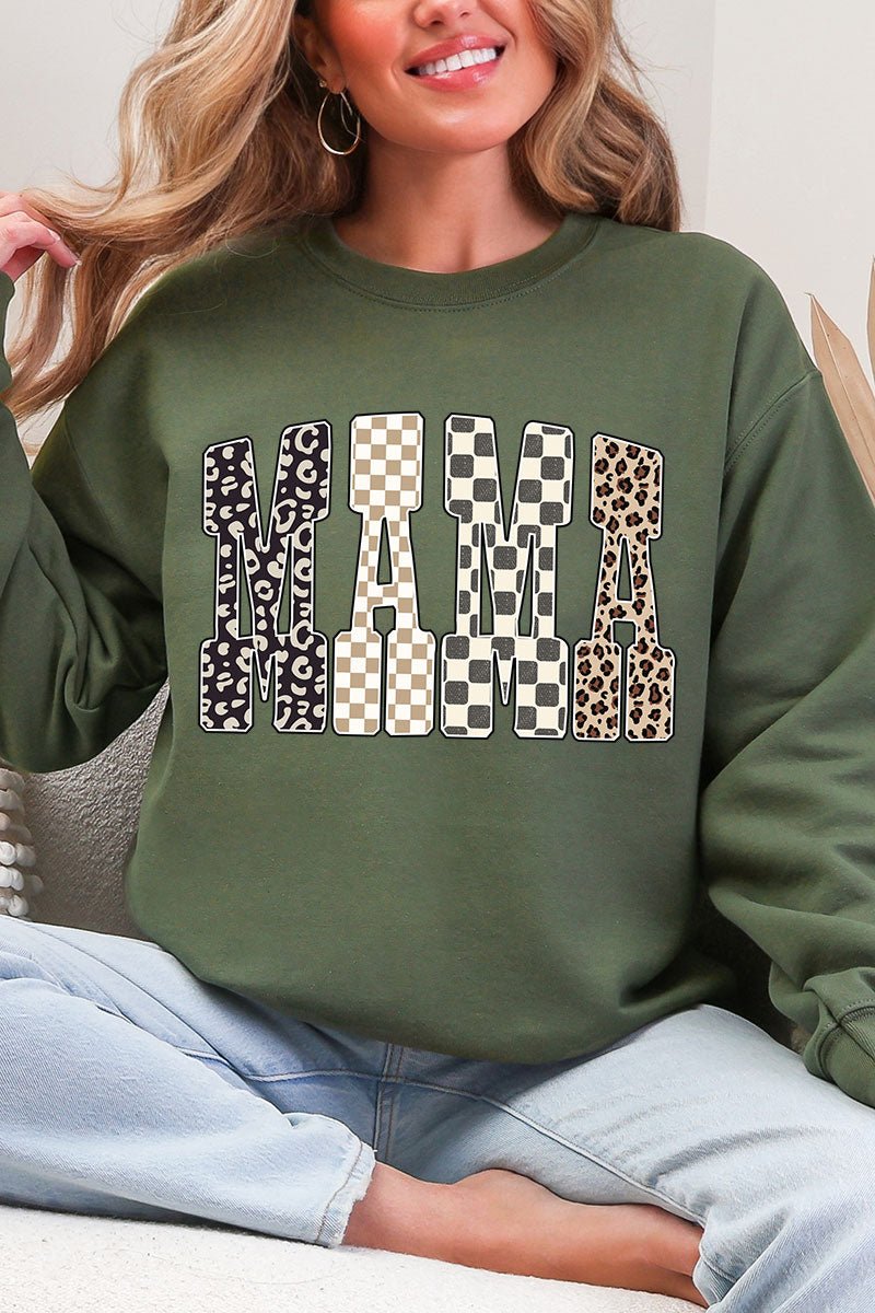 Leopard Checkered Mama Heavy Blend Crew Sweatshirt - Wholesale Accessory Market