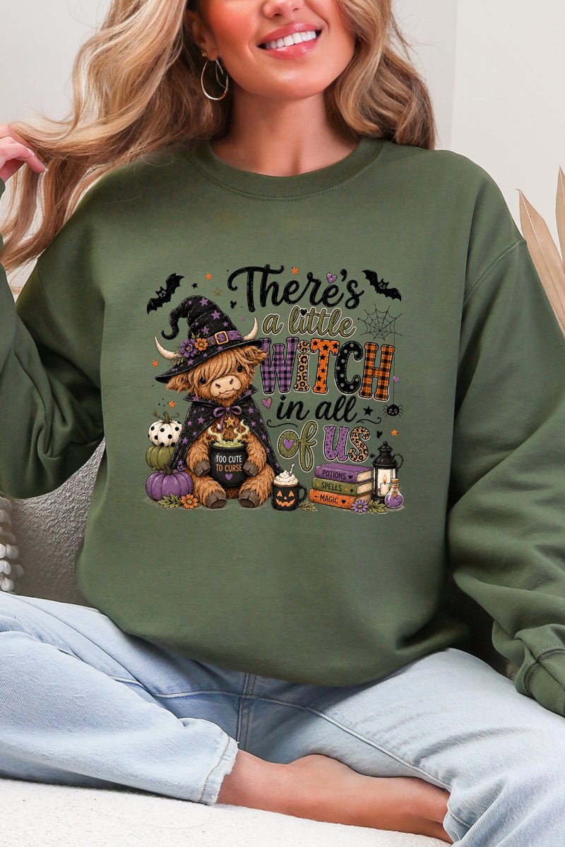 Little Witch Highland Cow Heavy Blend Crew Sweatshirt - Wholesale Accessory Market