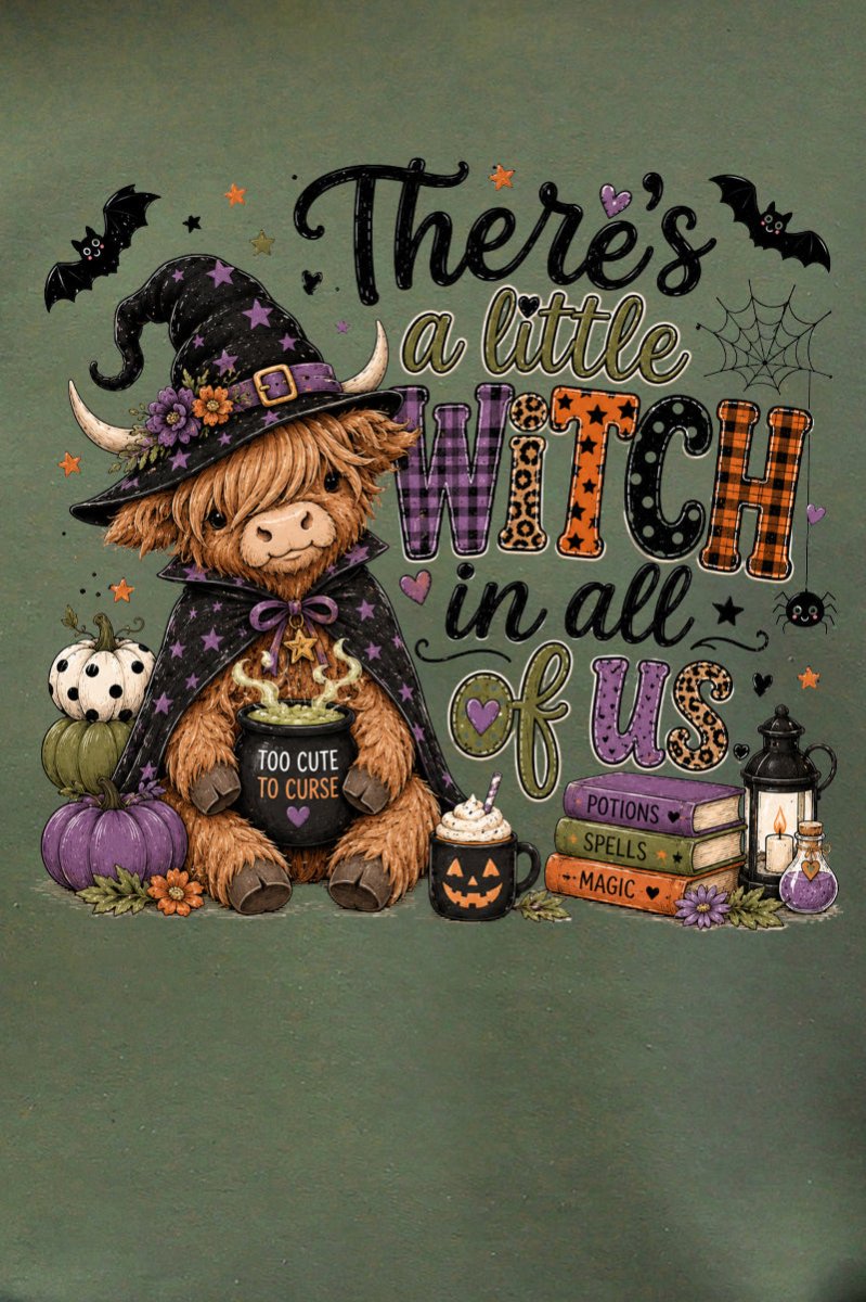 Little Witch Highland Cow Heavy Blend Crew Sweatshirt - Wholesale Accessory Market