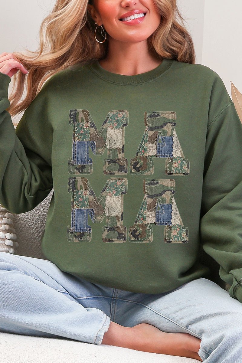 Patchwork Camo Mama Heavy Blend Crew Sweatshirt - Wholesale Accessory Market