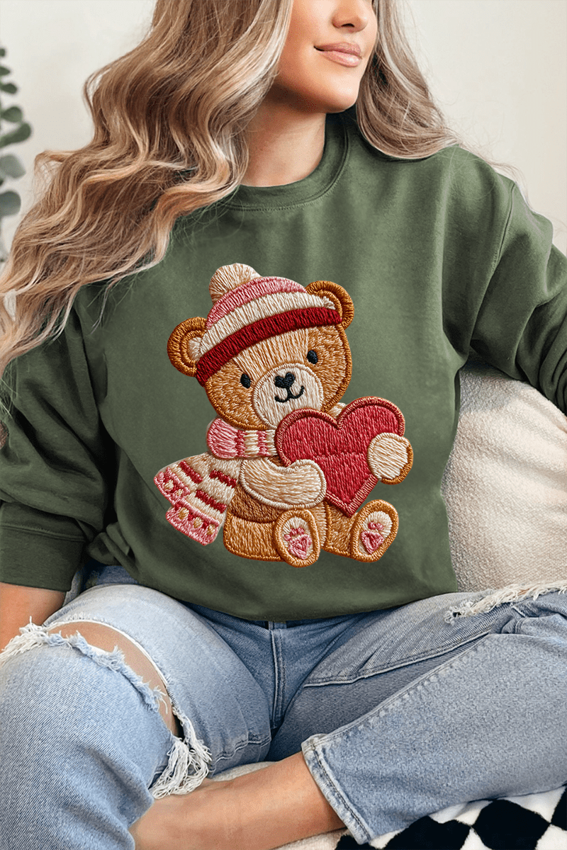 Teddy's Threaded Heart Heavy Blend Crew Sweatshirt - Wholesale Accessory Market