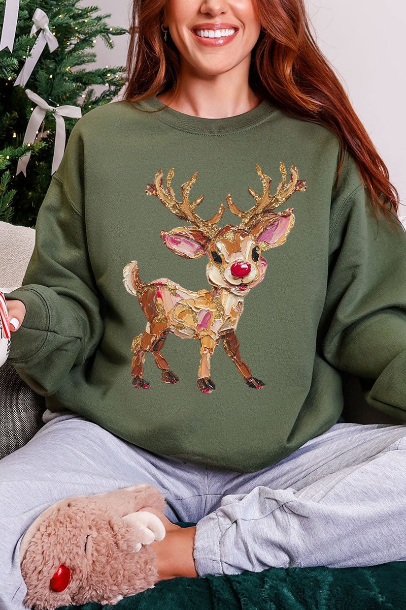 The Painted Red Nose Reindeer Heavy Blend Crew Sweatshirt - Wholesale Accessory Market