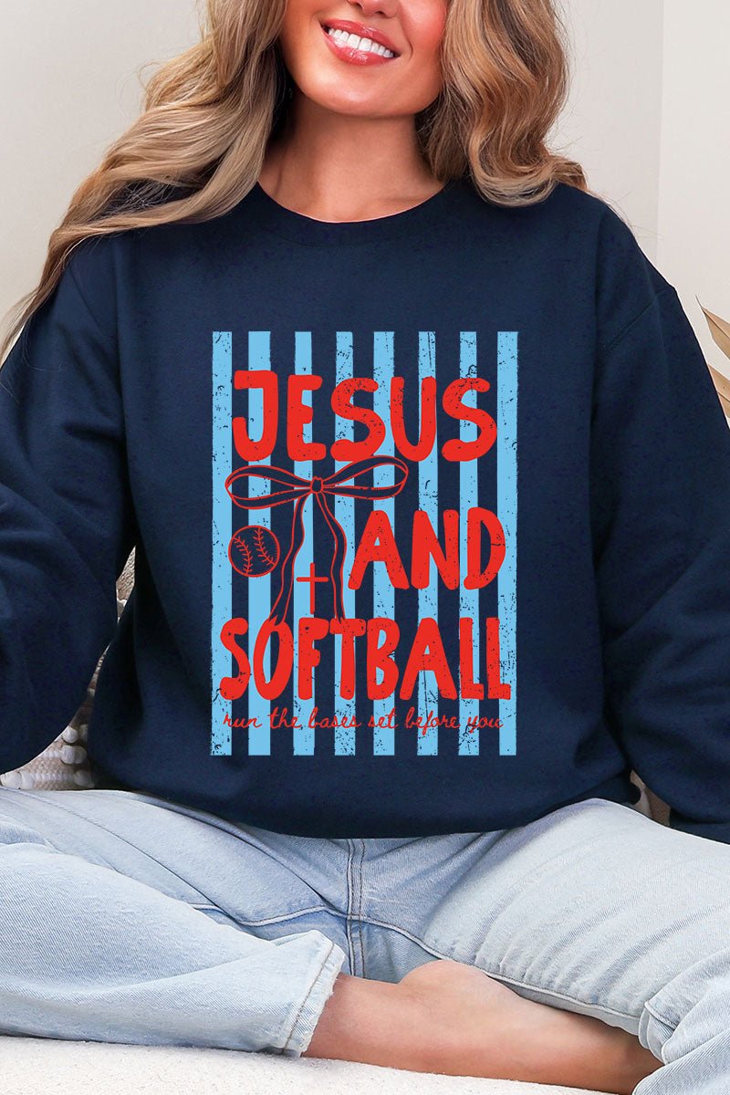 Jesus And Softball Heavy Blend Crew Sweatshirt - Wholesale Accessory Market