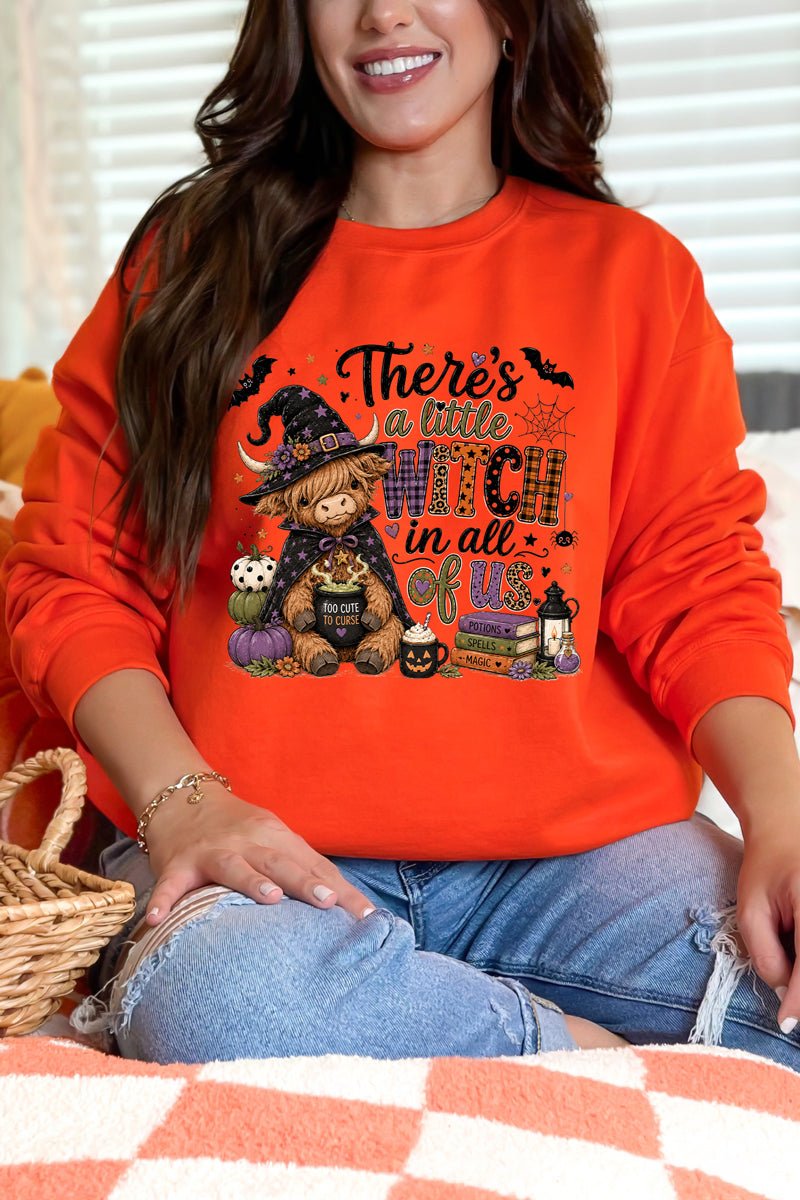 Little Witch Highland Cow Heavy Blend Crew Sweatshirt - Wholesale Accessory Market