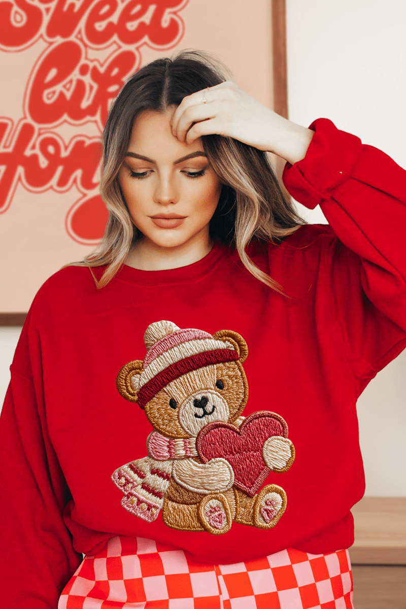 Teddy's Threaded Heart Heavy Blend Crew Sweatshirt - Wholesale Accessory Market
