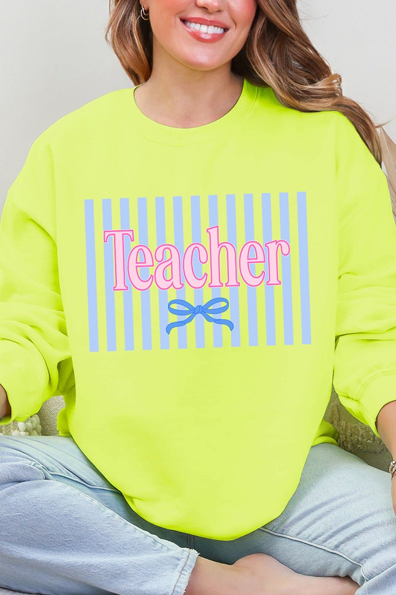 Teacher Striped Heavy Blend Crew Sweatshirt - Wholesale Accessory Market