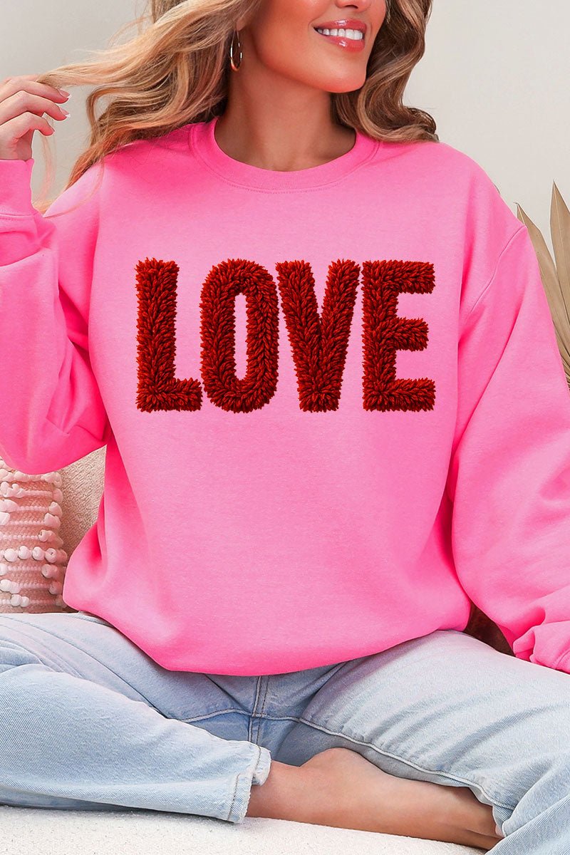 Fall In Love Faux Yarn Heavy Blend Crew Sweatshirt - Wholesale Accessory Market