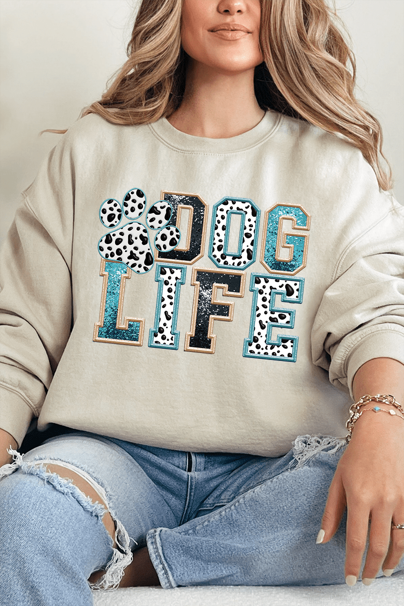 Dog Life Faux Glitter Heavy Blend Crew Sweatshirt - Wholesale Accessory Market