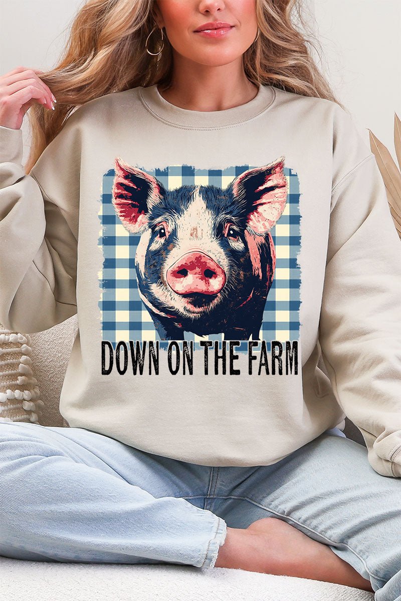 Down By The Farm Pig Heavy Blend Crew Sweatshirt - Wholesale Accessory Market