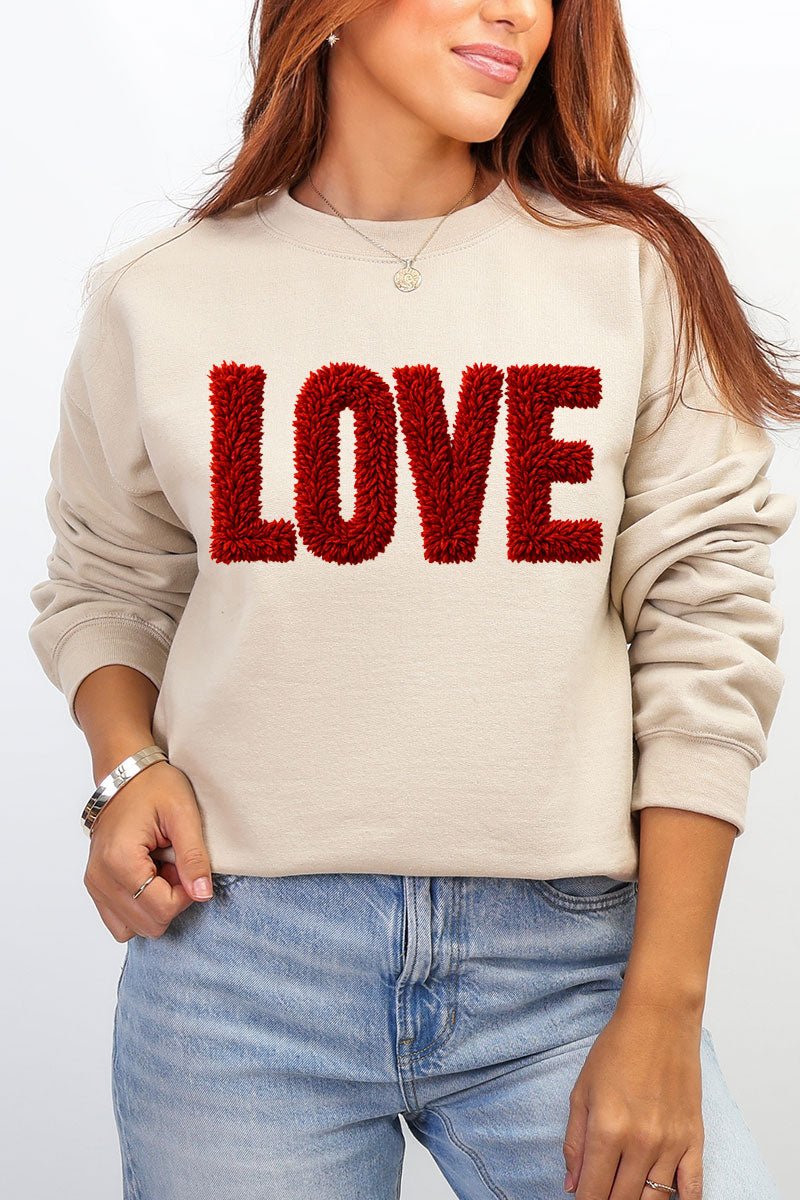 Fall In Love Faux Yarn Heavy Blend Crew Sweatshirt - Wholesale Accessory Market