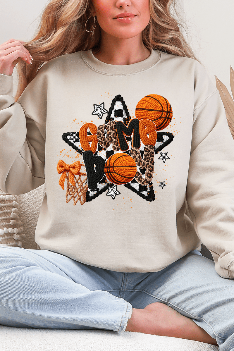 Faux Yarn Basketball Game Day Heavy Blend Crew Sweatshirt - Wholesale Accessory Market