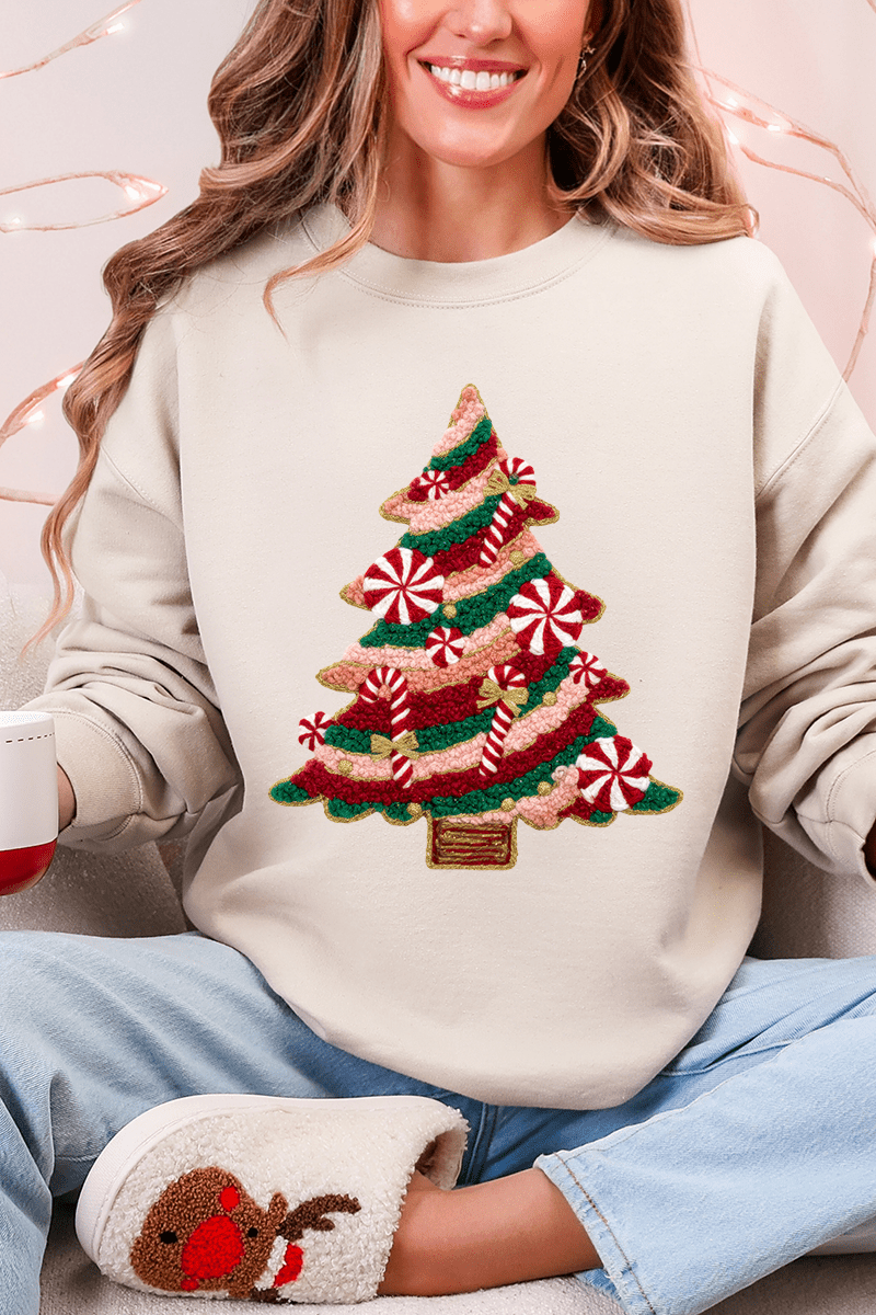 Faux Yarn Candy Cane Wishes Heavy Blend Crew Sweatshirt - Wholesale Accessory Market