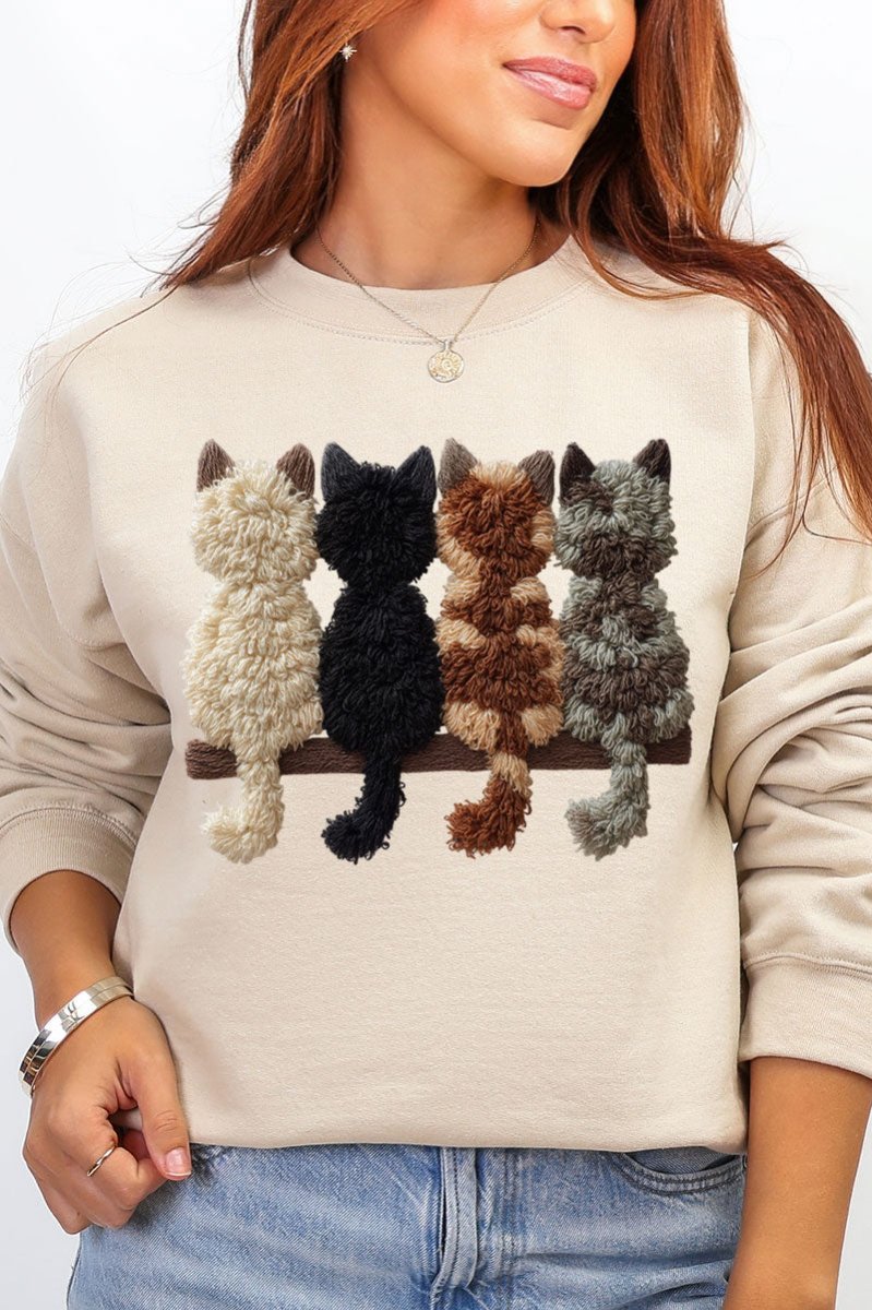 Faux Yarn Cats On The Shelf Heavy Blend Crew Sweatshirt - Wholesale Accessory Market