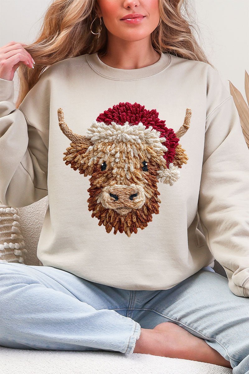 Faux Yarn Highland Cow Heavy Blend Crew Sweatshirt - Wholesale Accessory Market