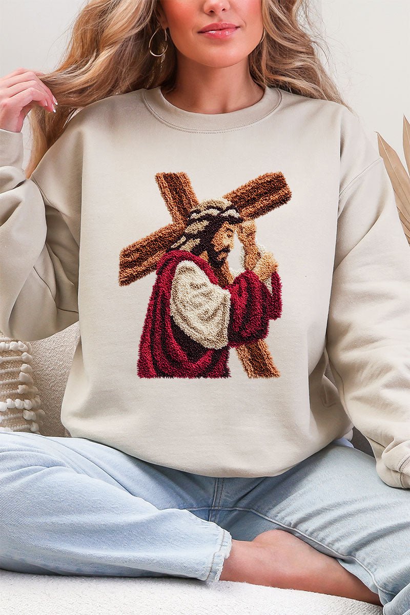 Faux Yarn Jesus At The Cross Heavy Blend Crew Sweatshirt - Wholesale Accessory Market