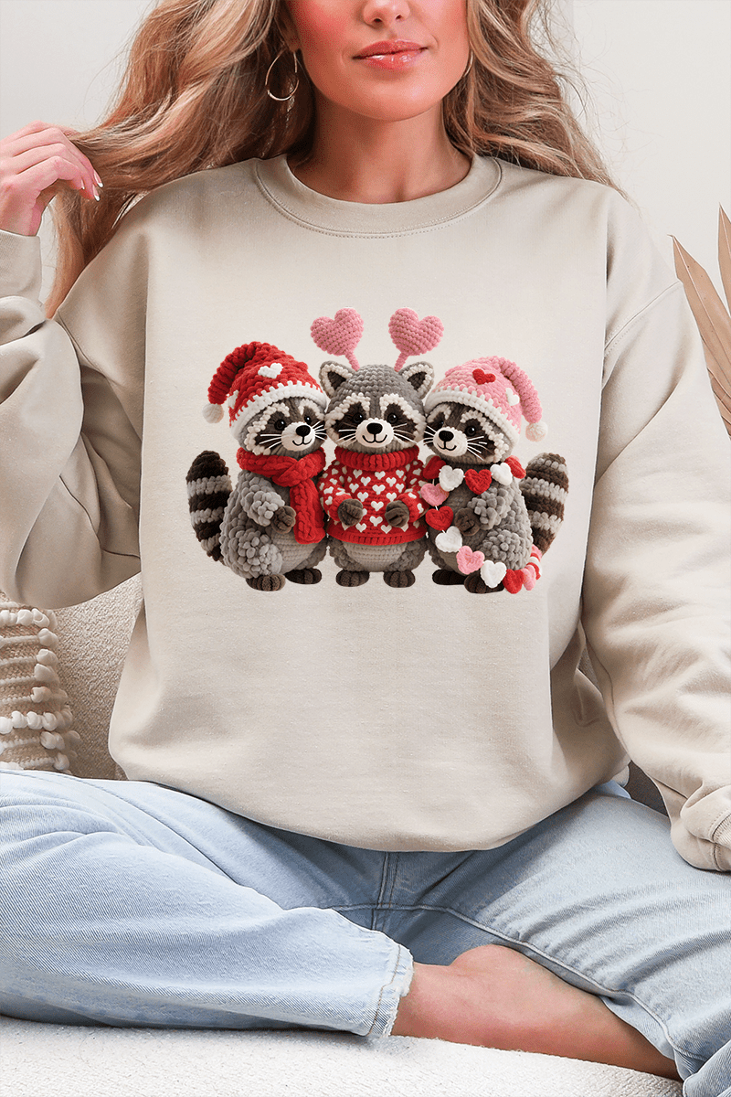 Faux Yarn Raccoon Romance Heavy Blend Crew Sweatshirt - Wholesale Accessory Market