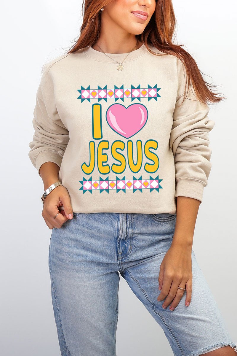 Folk Faith: I Love Jesus Heavy Blend Crew Sweatshirt - Wholesale Accessory Market
