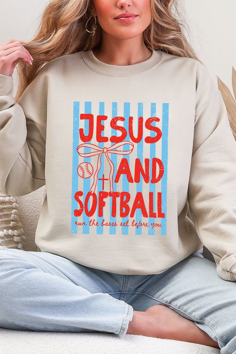 Jesus And Softball Heavy Blend Crew Sweatshirt - Wholesale Accessory Market