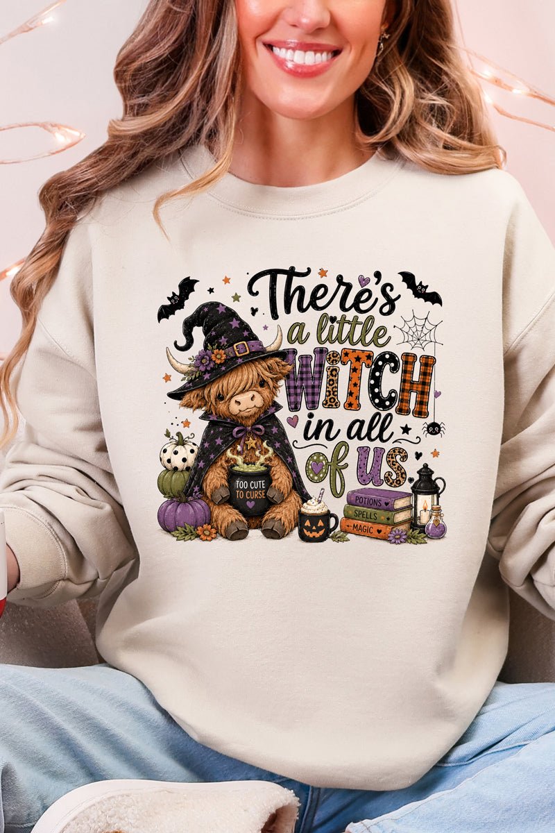 Little Witch Highland Cow Heavy Blend Crew Sweatshirt - Wholesale Accessory Market
