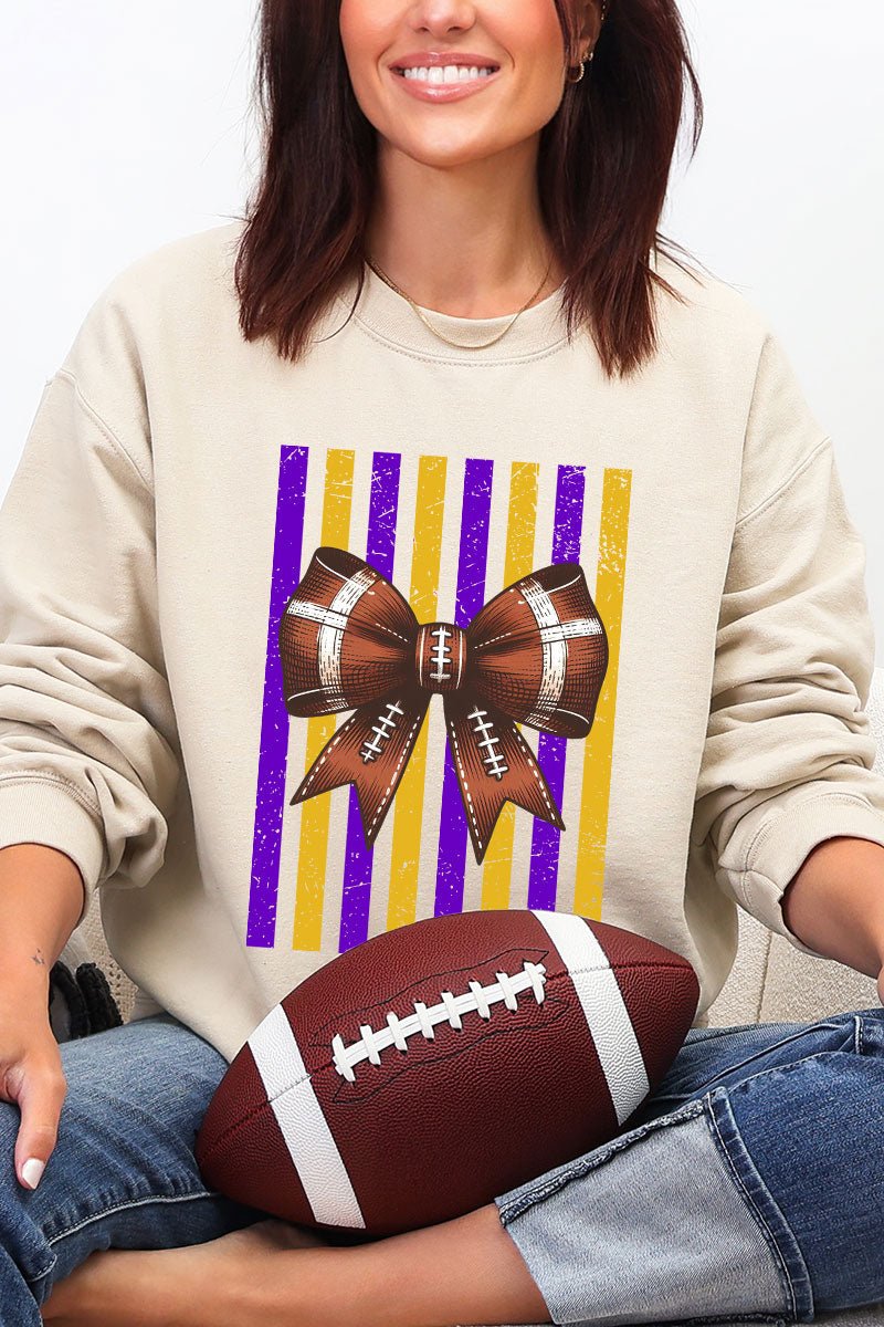 Purple & Yellow Gold Varsity Bow Heavy Blend Crew Sweatshirt - Wholesale Accessory Market