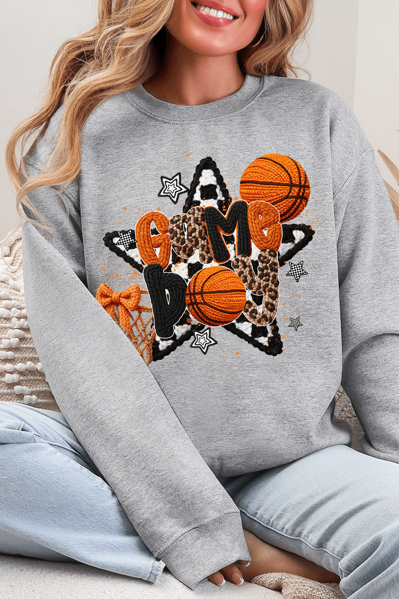 Faux Yarn Basketball Game Day Heavy Blend Crew Sweatshirt - Wholesale Accessory Market