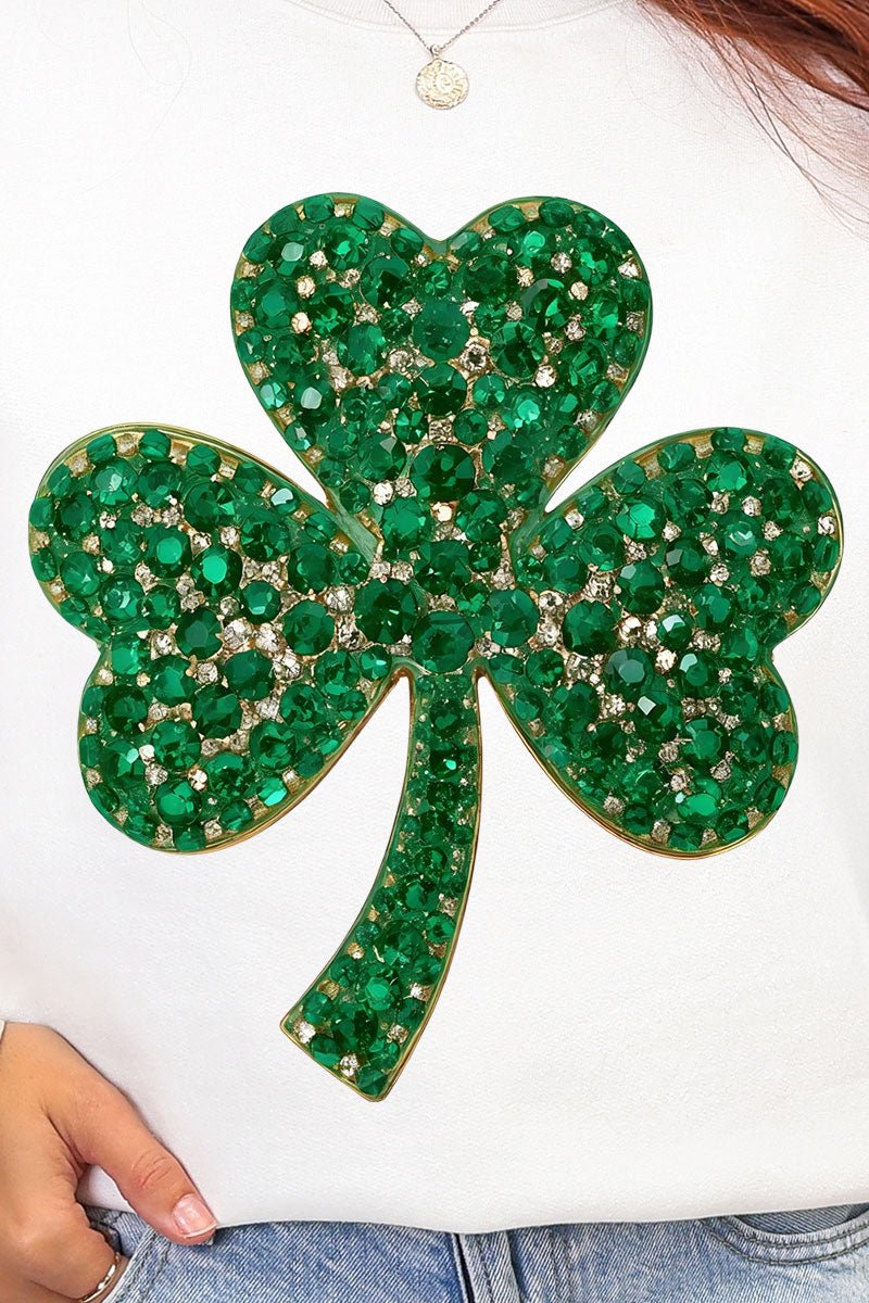 Faux Rhinestone Clover Heavy Blend Crew Sweatshirt - Wholesale Accessory Market