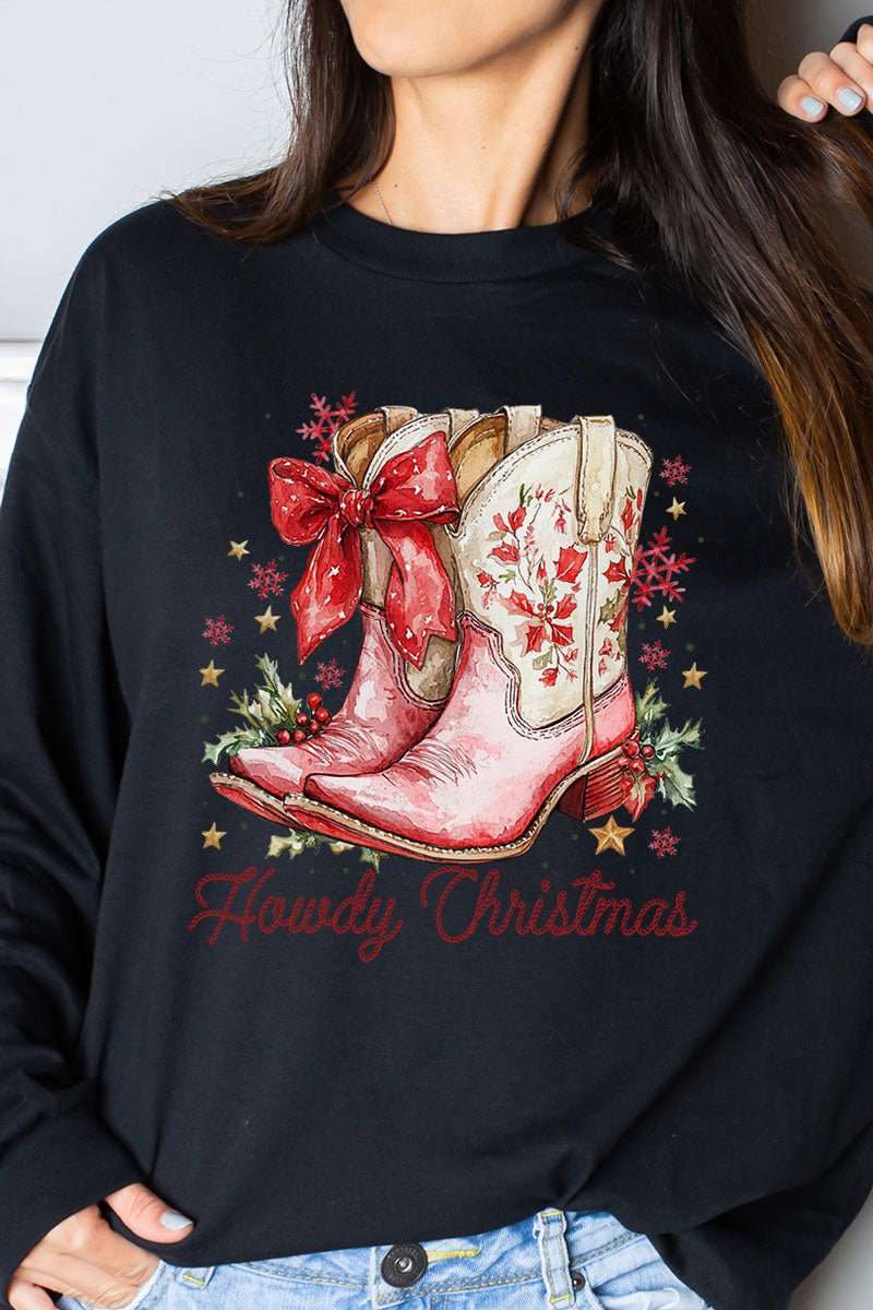 Howdy Christmas Coquette Boots Unisex Dri - Power Long - Sleeve 50/50 Tee - Wholesale Accessory Market